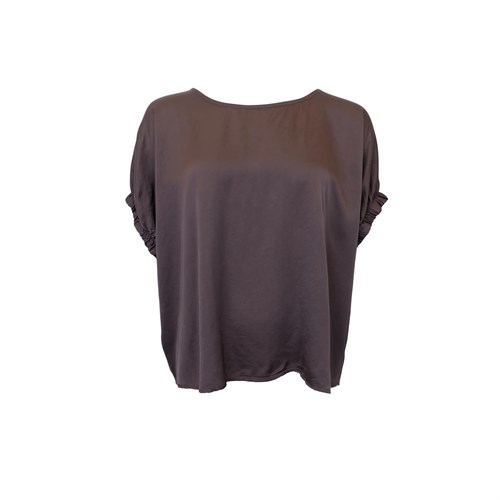BC Mabel Bluse med kort ærme, Satin, Mørkebrun, Onesize